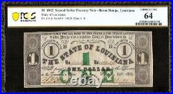 1862 $1 Dollar Louisiana Treasury Note CIVIL War Emergency Issue Money Pcgs 64