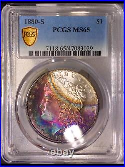 1880-S Morgan Dollar PCGS MS65 Iridescent Luster Bomb Rainbow Toned +Vid