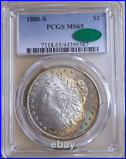 1880-S Morgan Silver Dollar PCGS MS65 CAC Rainbow Toned BU Uncirculated