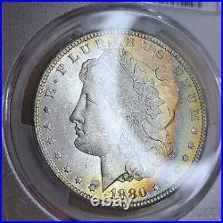 1880-S Morgan Silver Dollar PCGS MS65 CAC Rainbow Toned BU Uncirculated