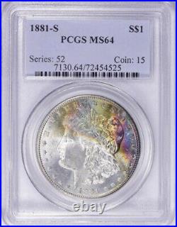 1881-S S$1 PCGS MS64 Morgan Electric Rainbow Toned Crescent Old Series Holder PQ