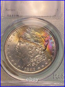 1881-S S$1 PCGS MS64 Morgan Electric Rainbow Toned Crescent Old Series Holder PQ