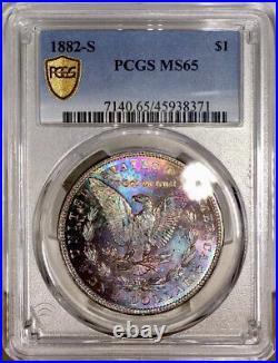 1882-S Morgan Dollar PCGS MS65 Vibrant Color Textile Rainbow Toned withVideo