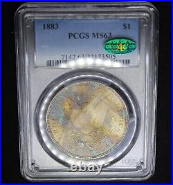 1883 CAC Morgan Silver Dollar PCGS Graded MS63 Color Toning Reverse Mount Toned