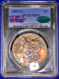 1883-O P Morgan Dollar PCGS MS63 CAC Fantastic Color Line EOR Rainbow Toned +Vid