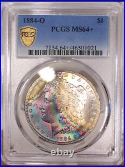 1884-O Morgan Dollar PCGS MS64+ Vibrant Color Double Crescent Rainbow Toned +Vid