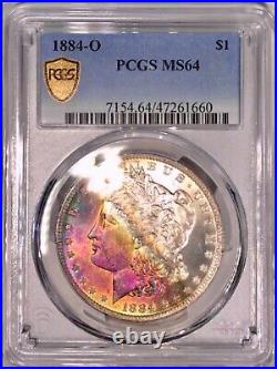 1884-O Morgan Dollar PCGS MS64 Vibrant Lemon Fuchsia Color Rainbow Toned +Vid