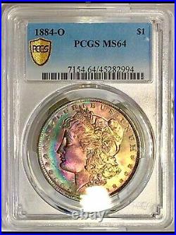 1884-O Morgan Dollar PCGS MS64 Violet Blue Red Yellow Rainbow Toned withVid
