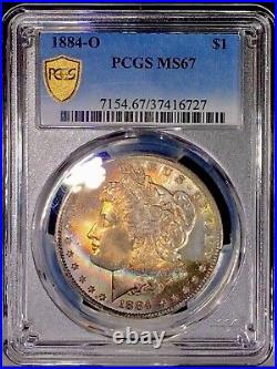 1884-O Morgan Dollar PCGS MS67 Superb High End Rainbow Toned +Vid LIST $3500