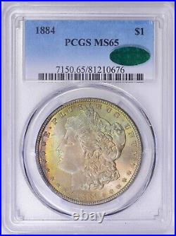 1884 PCGS MS65 CAC Morgan Silver Dollar PQ Rainbow Toned Gem 210676