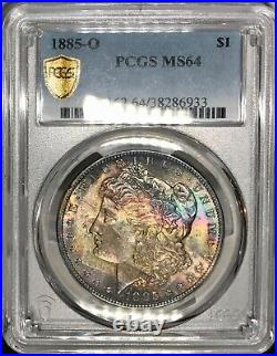 1885-O Morgan Dollar PCGS MS64 Color End Of Roll EOR Rainbow Toned
