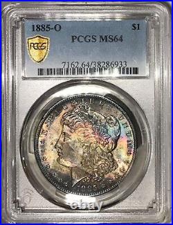 1885-O Morgan Dollar PCGS MS64 Color End Of Roll EOR Rainbow Toned
