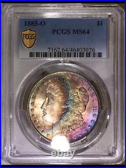 1885-O Morgan Dollar PCGS MS64 Colorful Cats Eye Crescent Rainbow Toned +Video