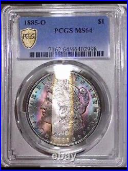 1885-O Morgan Dollar PCGS MS64 Gorgeous Colorful Strip Rainbow Toned WithVideo