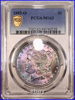1885-O Morgan Silver Dollar PCGS MS63 Violet Purple Green Rainbow Toned