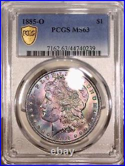 1885-O Morgan Silver Dollar PCGS MS63 Violet Purple Green Rainbow Toned