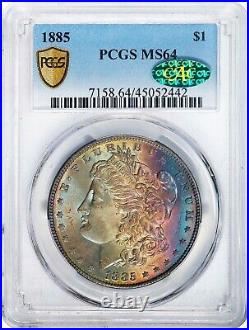 1885 PCGS MS64 CAC Rainbow Toned Morgan Silver Dollar 052442