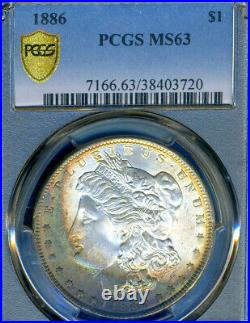 1886 PCGS MS63 Two Sided Rainbow Toned Morgan Dollar