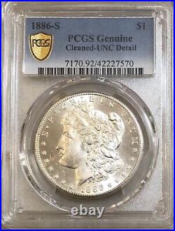 1886-S Morgan Silver Dollar- PCGS UNC Detail- Genuine Cleaned-RARE DATE