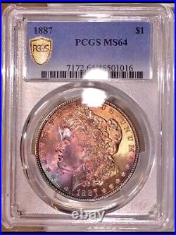 1887-P Morgan Dollar PCGS MS64 Deep Ruddy Red Rainbow Toned WithVideo