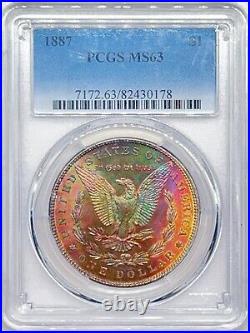 1887 PCGS MS63 Morgan Silver Dollar Neon Rainbow Toning 430178