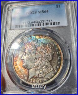1887 PCGS MS64 Rainbow Toned Morgan Dollar