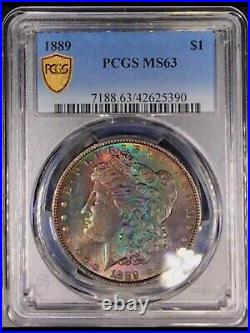 1889-P Morgan Dollar PCGS MS63 Rich Vivid Color Dual Side Rainbow Toned +Vid
