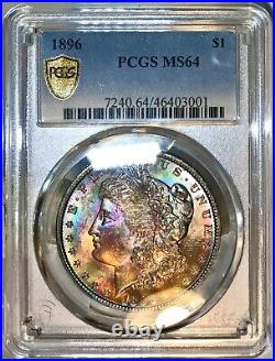 1896-P Morgan Silver Dollar PCGS MS64 Color EOR End of Roll Rainbow Toned