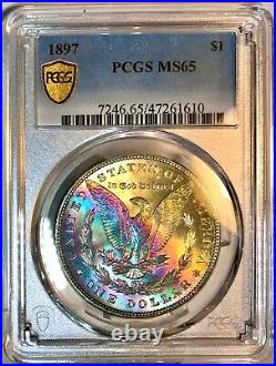 1897-P Morgan Silver Dollar PCGS MS65 Gem Premium Vivid Radiant Rainbow Toned