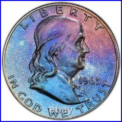 1963 TONER Franklin Half Dollar PCGS PR65 Rainbow Toned Silver Proof Coin 50C