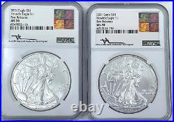 5 PCGS Morgan Silver Dollars MS 63/65 & 2- 2021 NGC 70 Silver Eagles