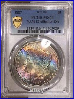 Top 100 1887-P Morgan Dollar PCGS MS64 Vam 12 Lustrous Color Rainbow Toned WithVid